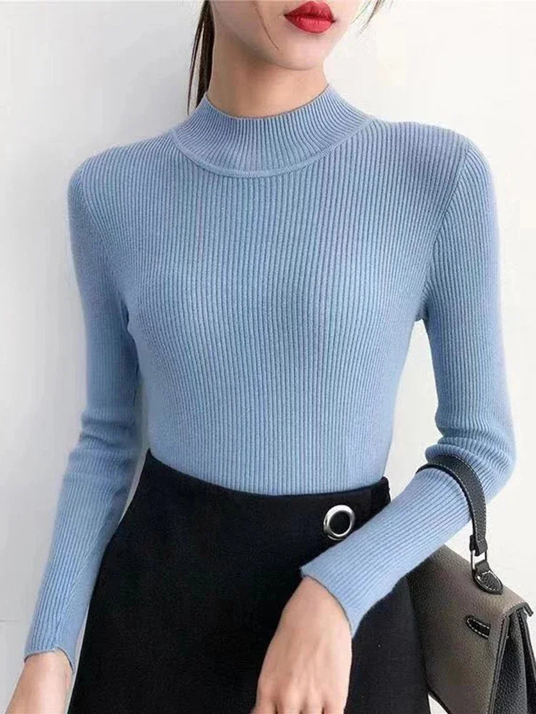 Kvinders Pullover Sweater Mock Neck Strikket 7