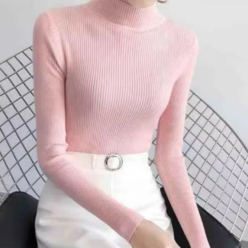 Kvinders Pullover Sweater Mock Neck Strikket 8