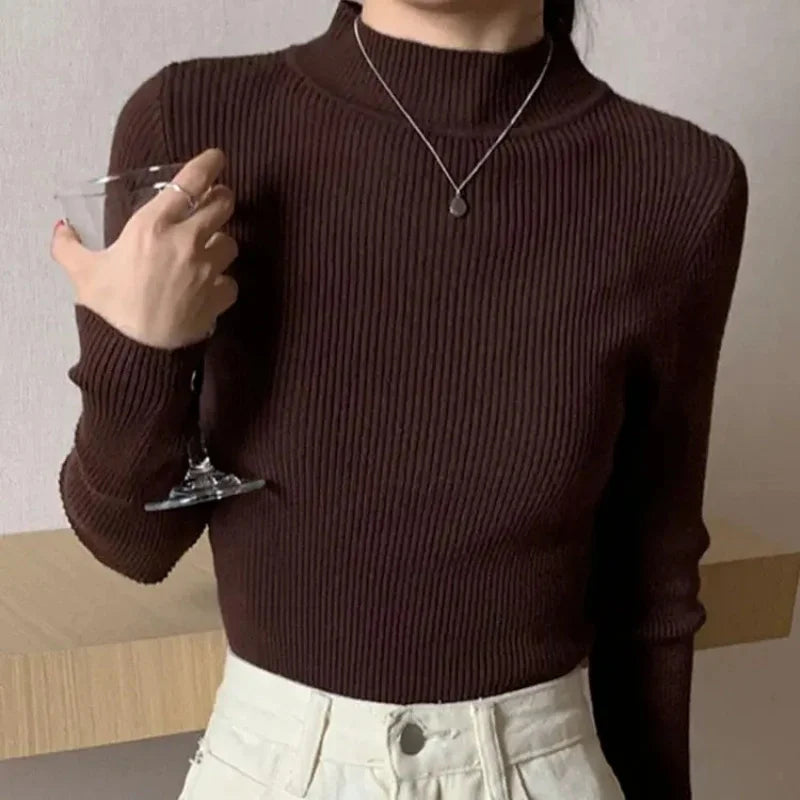 Kvinders Pullover Sweater Mock Neck Strikket 9