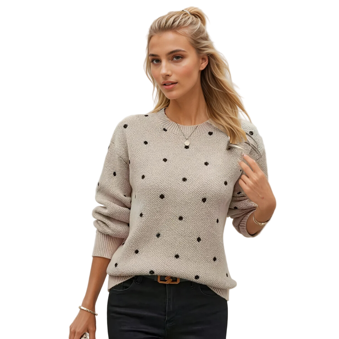 Kvinders Pullover med Polka Dots i Blødt Strik 0