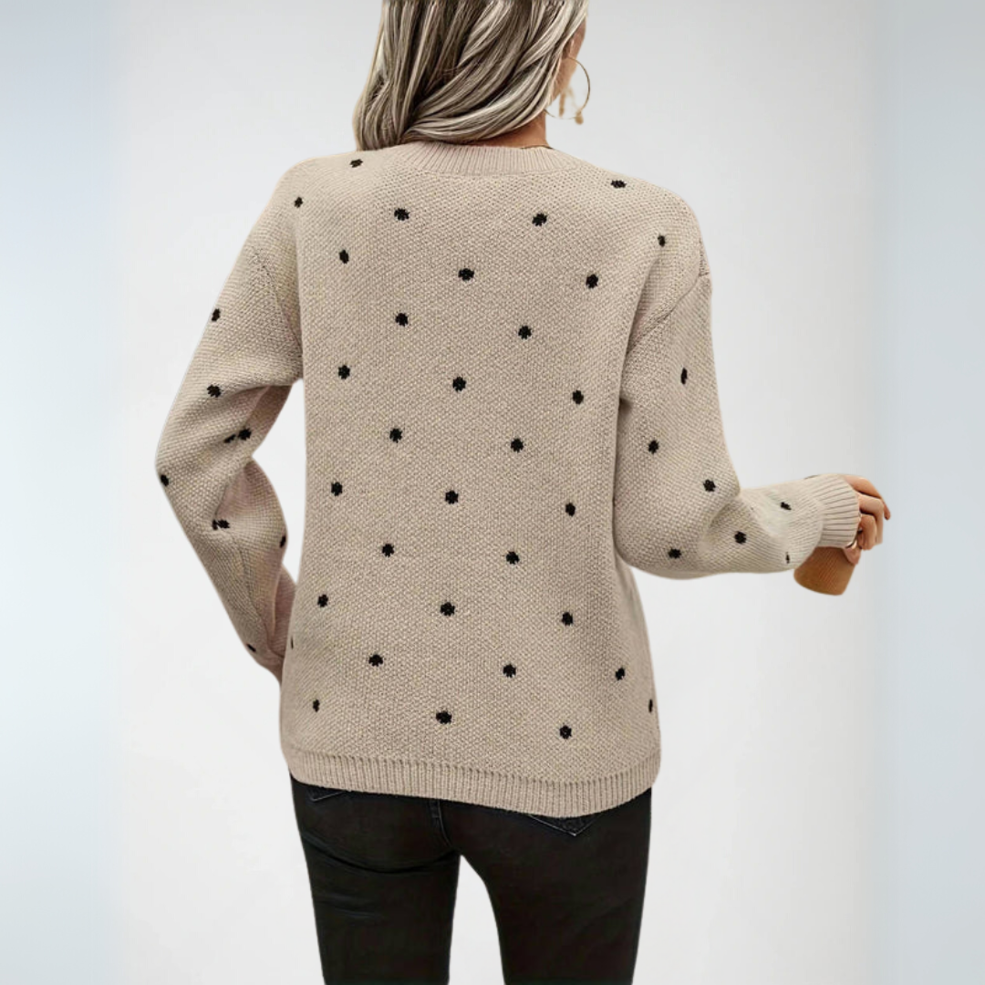 Kvinders Pullover med Polka Dots i Blødt Strik 1