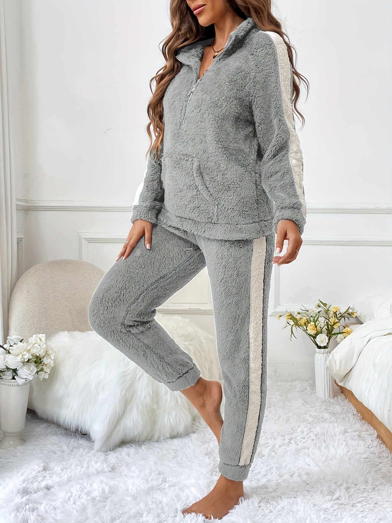 Kvinders Pyjamas Sæt med Halv Lynlås og Joggingbukser 2