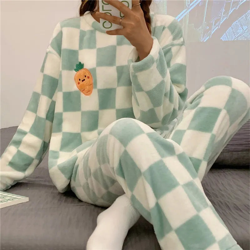 Kvinders Pyjamasæt Blødt Bomuld Komfortabelt Design 1