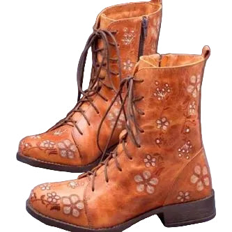 Kvinders Retro Støvler med Etnisk Broderi 0