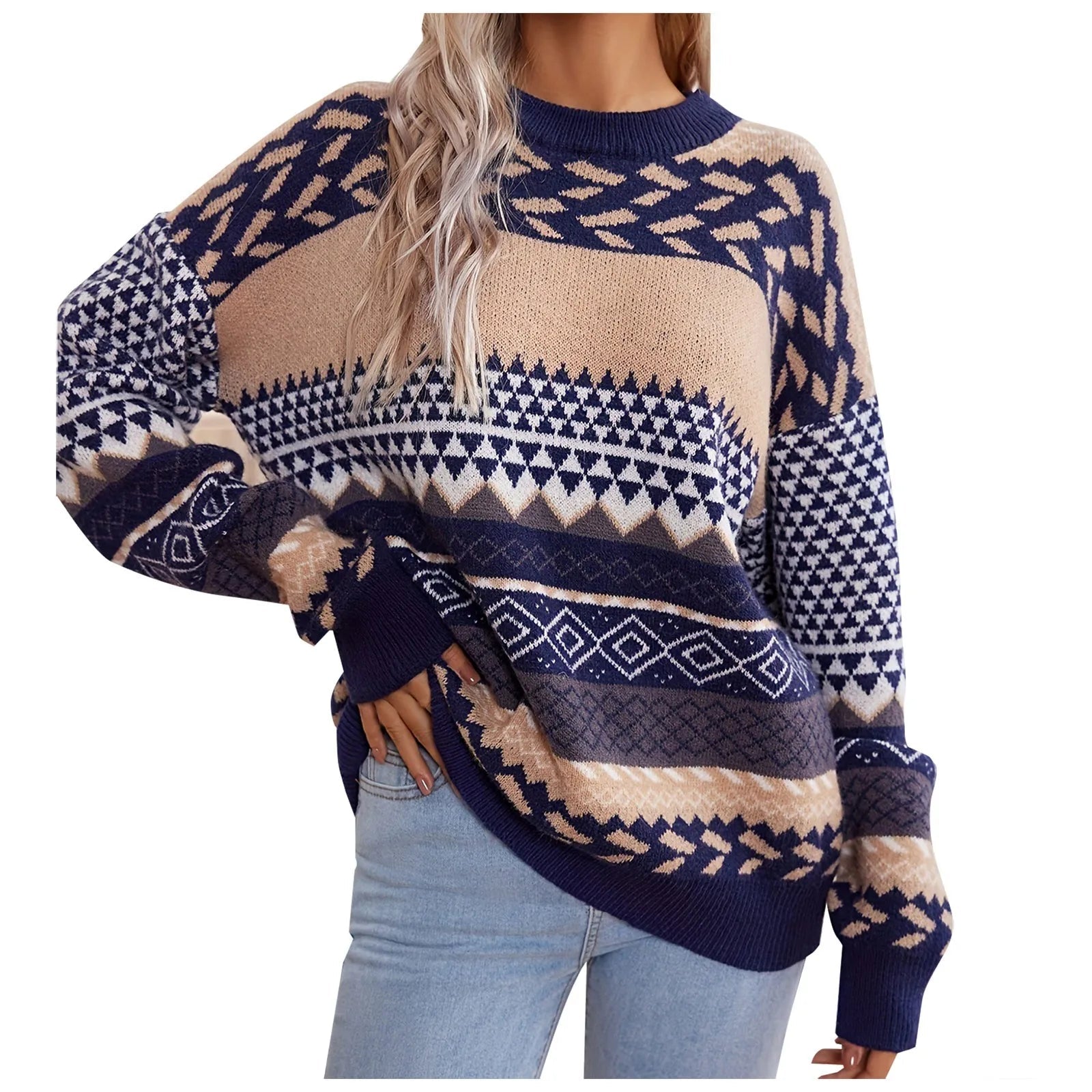 Kvinders Retro Strik Contrast Pullover 3