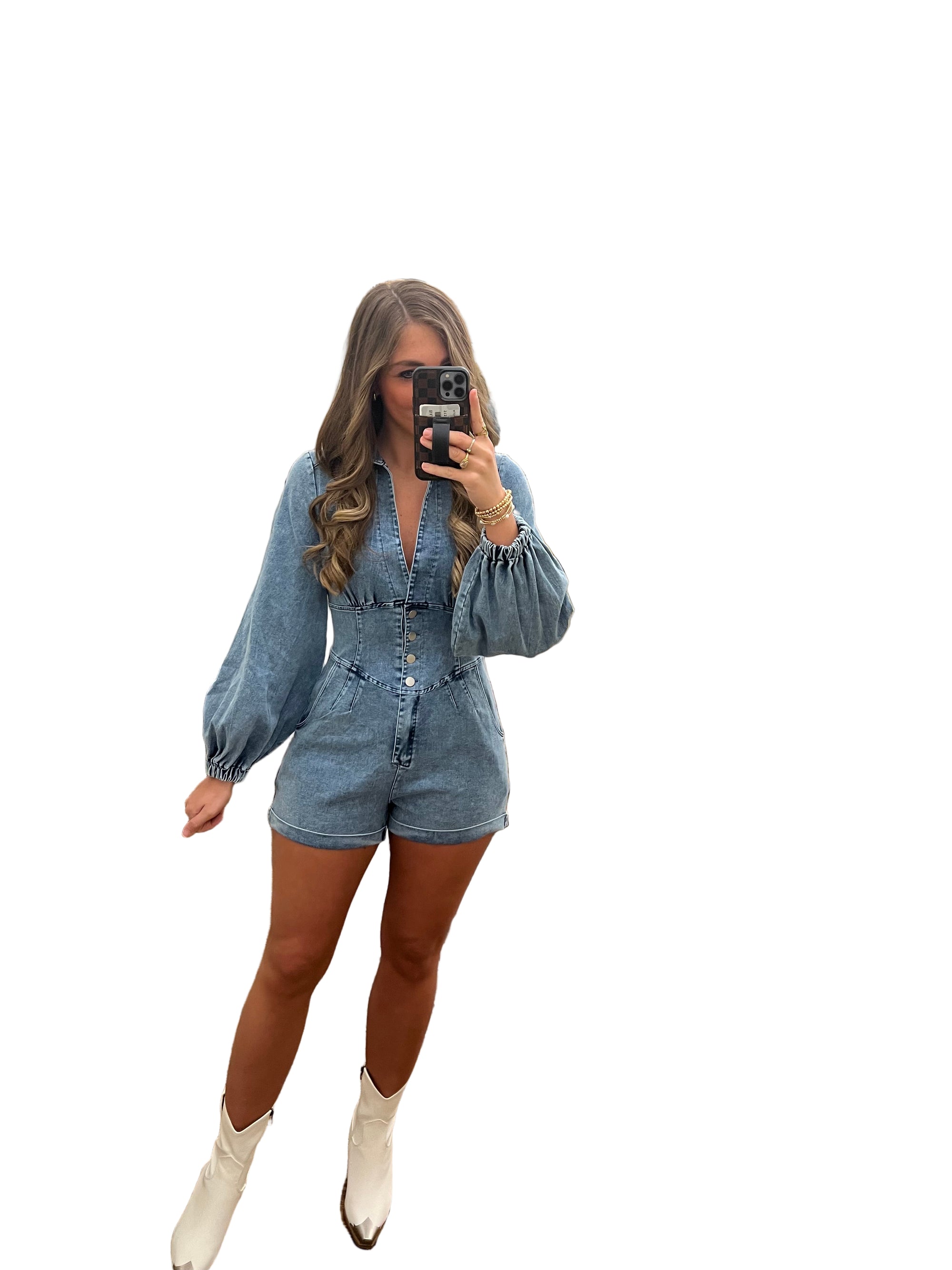 Kvinders Romper med Ballonærmer i Denim 0