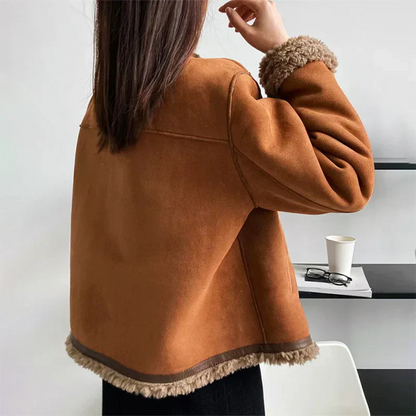 Kvinders Shearling Jakke Knaplukning Langærmet Regular Fit 1