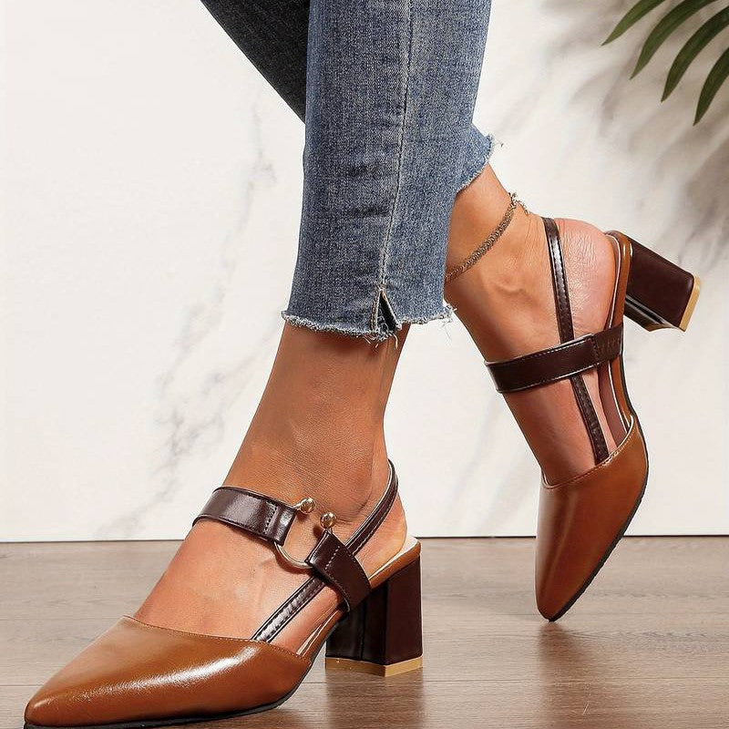 Kvinders Slingback Pumps Colorblock Design Blokhæl 1