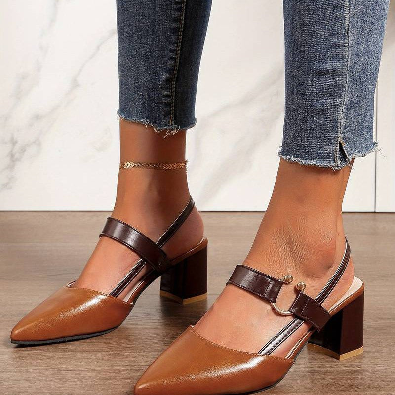 Kvinders Slingback Pumps Colorblock Design Blokhæl 3