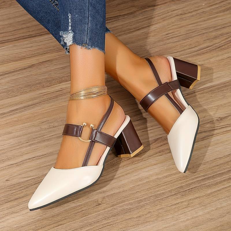 Kvinders Slingback Pumps Colorblock Design Blokhæl 7