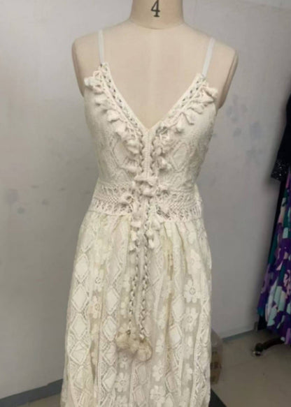 Kvinders Sommerkjole med Boheme-inspireret Blonder og Dekorative Detaljer 3