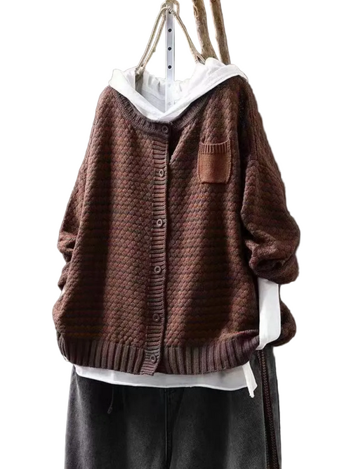 Kvinders Strikket Cardigan med Tekstur 0