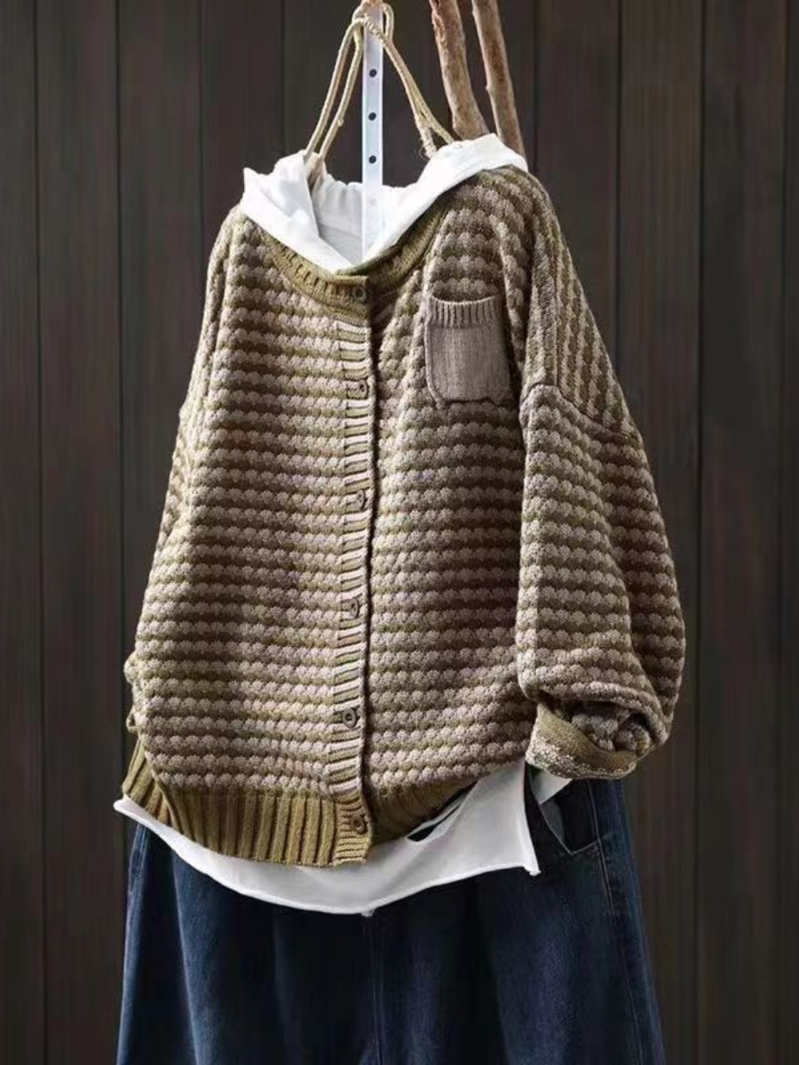 Kvinders Strikket Cardigan med Tekstur 1