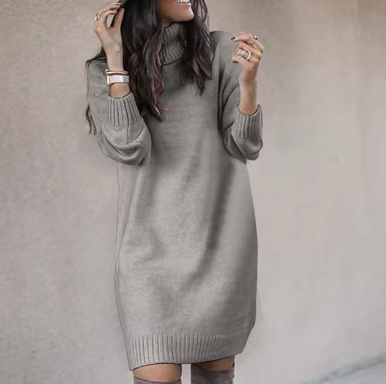 Kvinders Strikket Kjole Casual Stil 4