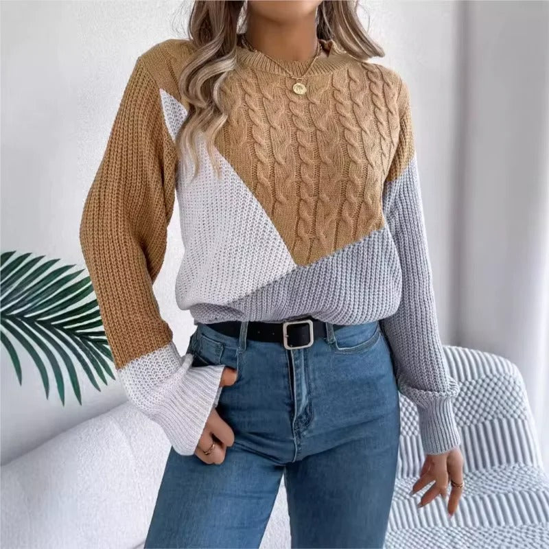 Kvinders Strikket Sweater Farveblok Design Polyester 1