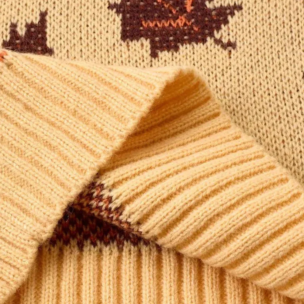 Kvinders Strikket Sweater med Bladmønster Rund Hals Langærmet 4