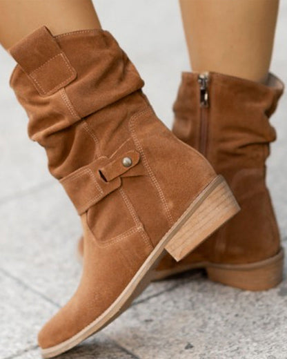 Kvinders Suede Støvler Lav Hæl PU-Finish 6