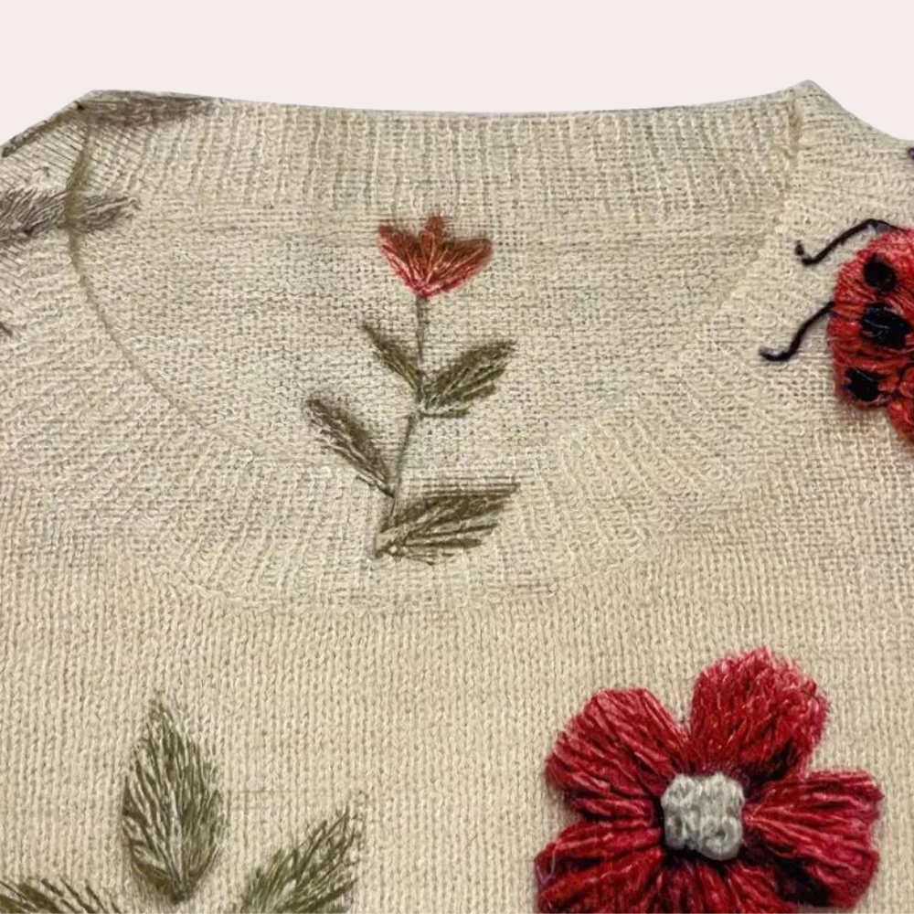 Kvinders Sweater Blomsterdesign Rummelig 5