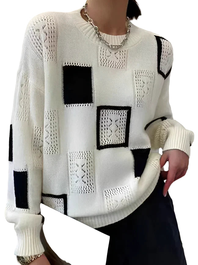 Kvinders Sweater Retro Patchwork Stil 0