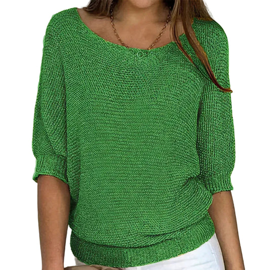 Kvinders Sweater med 3/4 Ærmer og Rund Hals 0