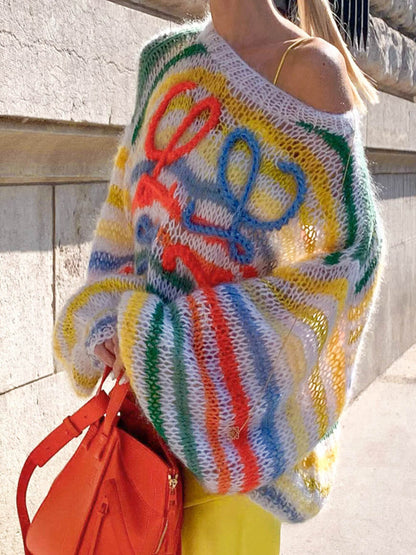 Kvinders Sweater med Regnbue Kontraststriber Casual 1