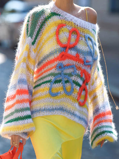 Kvinders Sweater med Regnbue Kontraststriber Casual 2