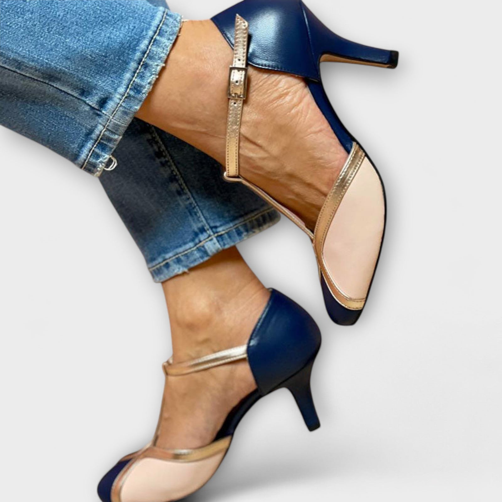 Kvinders T-strop Sko To-Farvet Design med Keglehæl 1