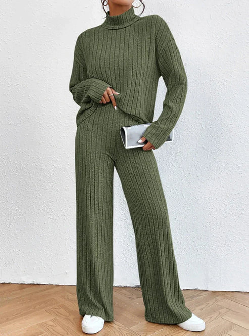Kvinders To-delt Sæt Rullekrave Casual Style 9