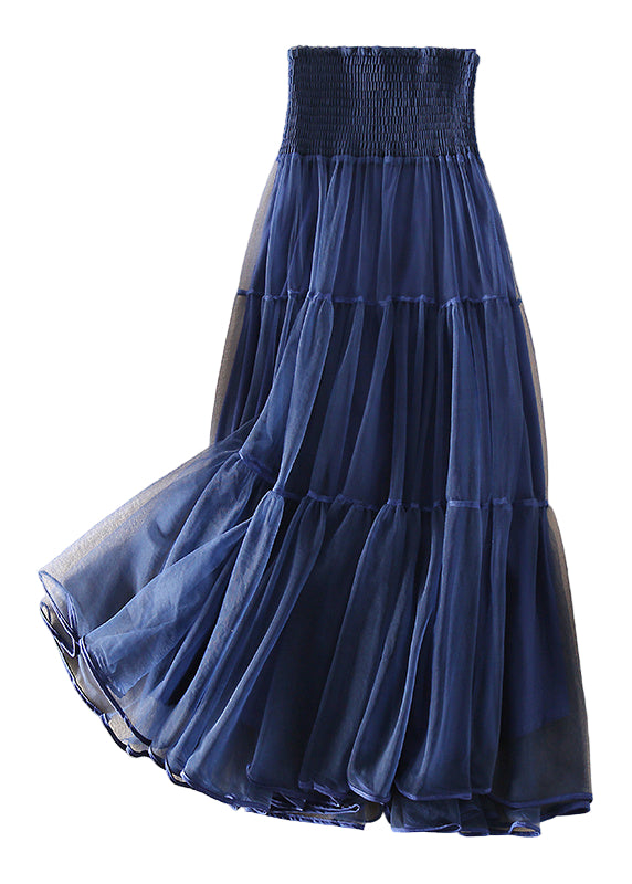 Kvinders Tulle Nederdel i Fransk Blå Patchwork 0