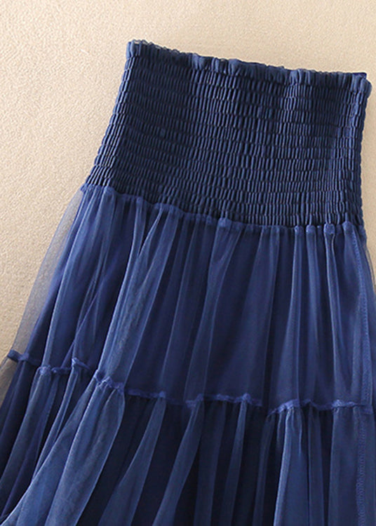 Kvinders Tulle Nederdel i Fransk Blå Patchwork 1