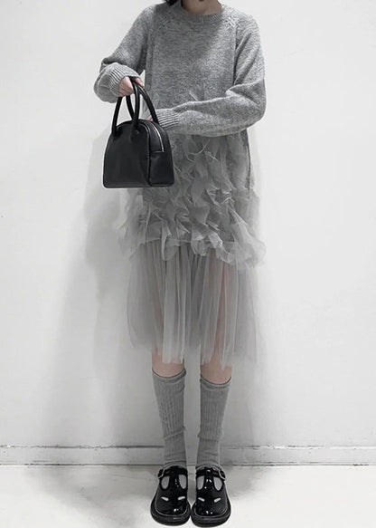 Kvinders Tulle Patchwork Kjole med Flæser 2