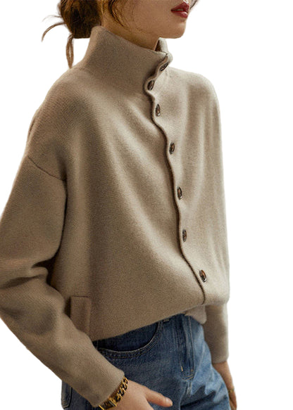 Kvinders Turtleneck Strik Sweater med Knapper 0