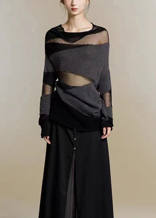 Kvinders Turtleneck Strik Sweater med Tulle Patchwork 1
