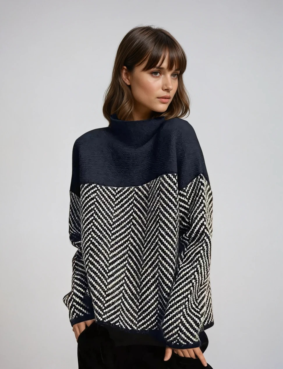 Kvinders Turtleneck Sweater Mønstret Blød Materiale 1