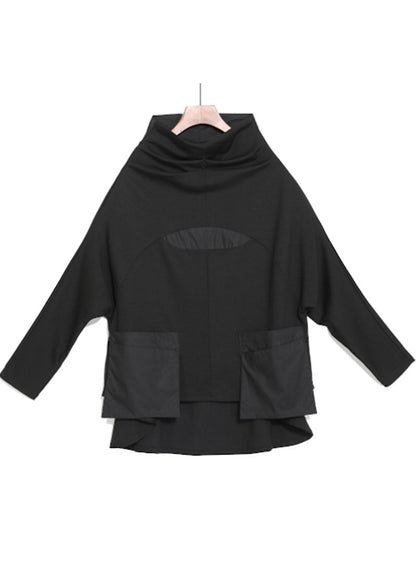 Kvinders Turtleneck Top med Lommer Patchwork Langærmet 4