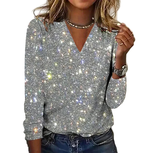 Kvinders V-Ausschnitt Glitrende Pullover Casual 0