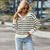 Kvinders V-Hals Sweater Stribet Åndbart Materiale 1