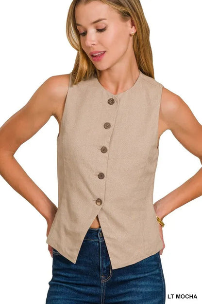 Kvinders Vest Button Down Linned Rayon Bomuld 1