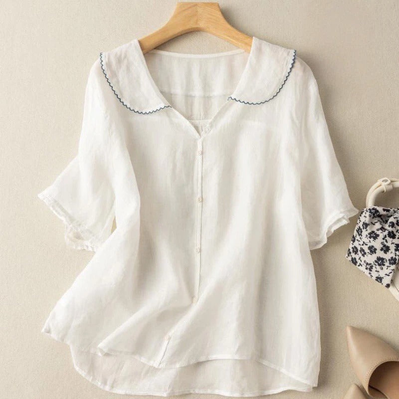 Kvinders Vintage Bluse med Knap Detalje 4