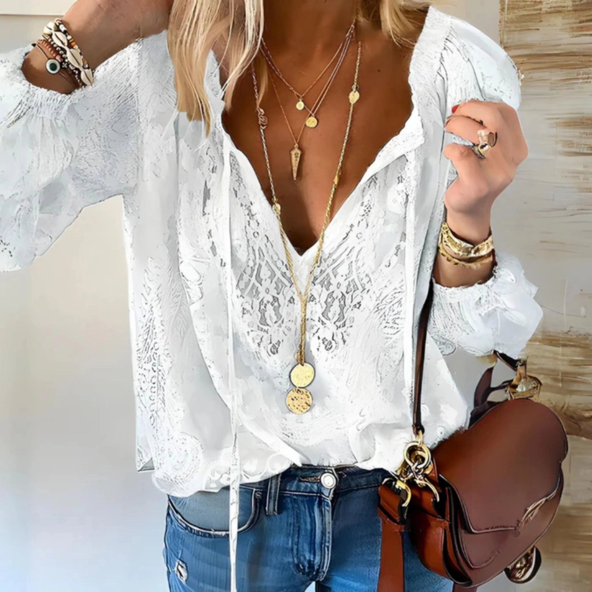 Kvinders Vintage Bluse med Lange Ærmer 3