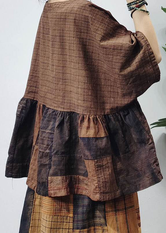 Kvinders Vintage O-hals Rynket Skjorte 3