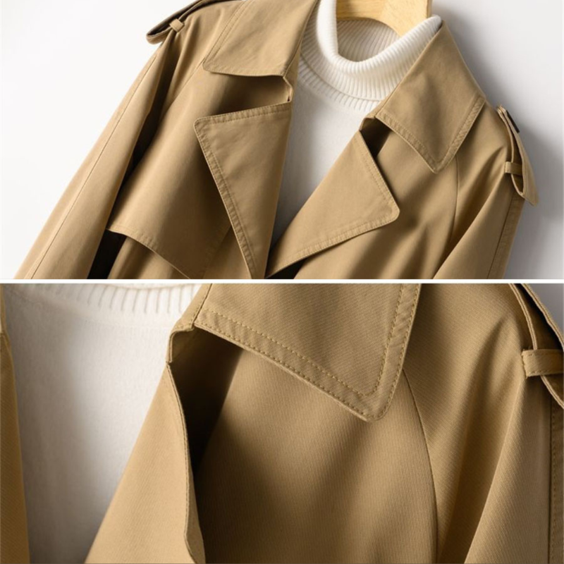 Kvinders Vintage Trench Coat Dobbeltbrystet Nylon-Blanding 4