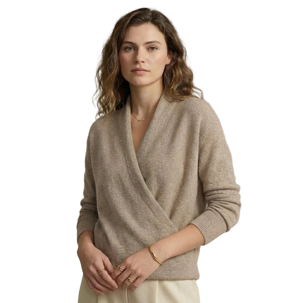 Kvinders Wrap Sweater V-udskæring Ribbede Detaljer 0