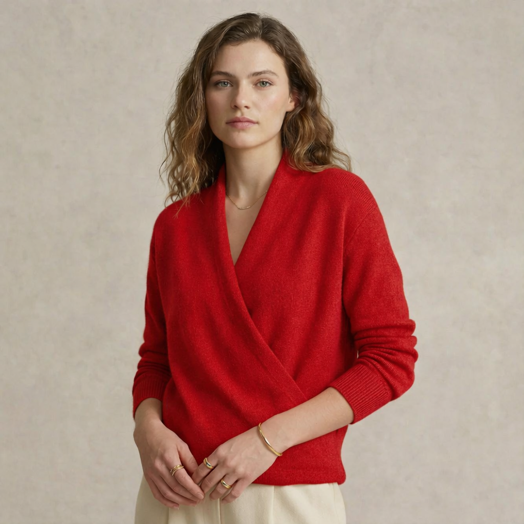 Kvinders Wrap Sweater V-udskæring Ribbede Detaljer 2