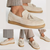 Mænds Læder Loafers Elegant Beige Perforeret Design-3