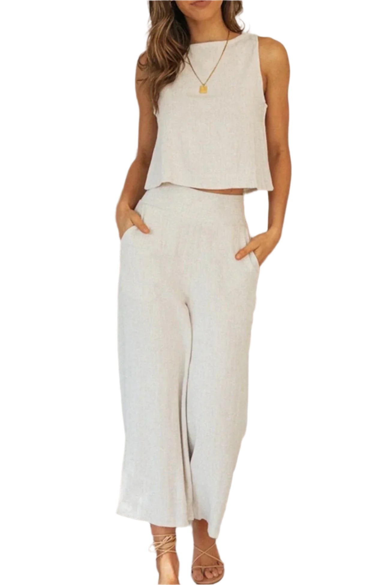 Kvinders Linnen Sæt Elegant Design Letvægts 100% Lin-1