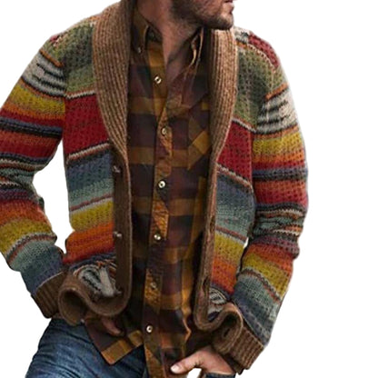 Mænds Cardigan med Flerfarvede Striber 0