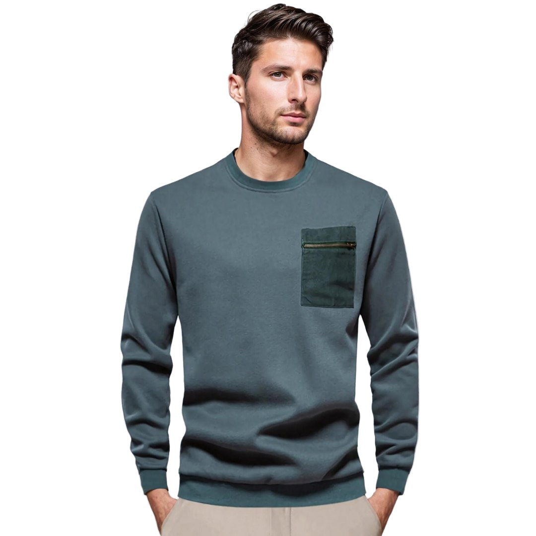 Mænds Crewneck Sweater med Lynlås Brystlomme Minimalistisk Stil 0