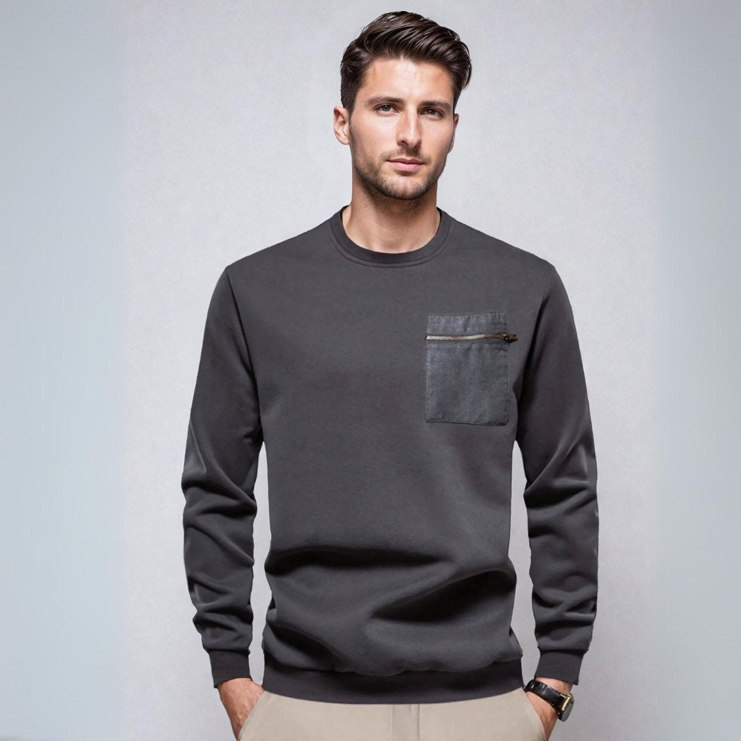 Mænds Crewneck Sweater med Lynlås Brystlomme Minimalistisk Stil 5