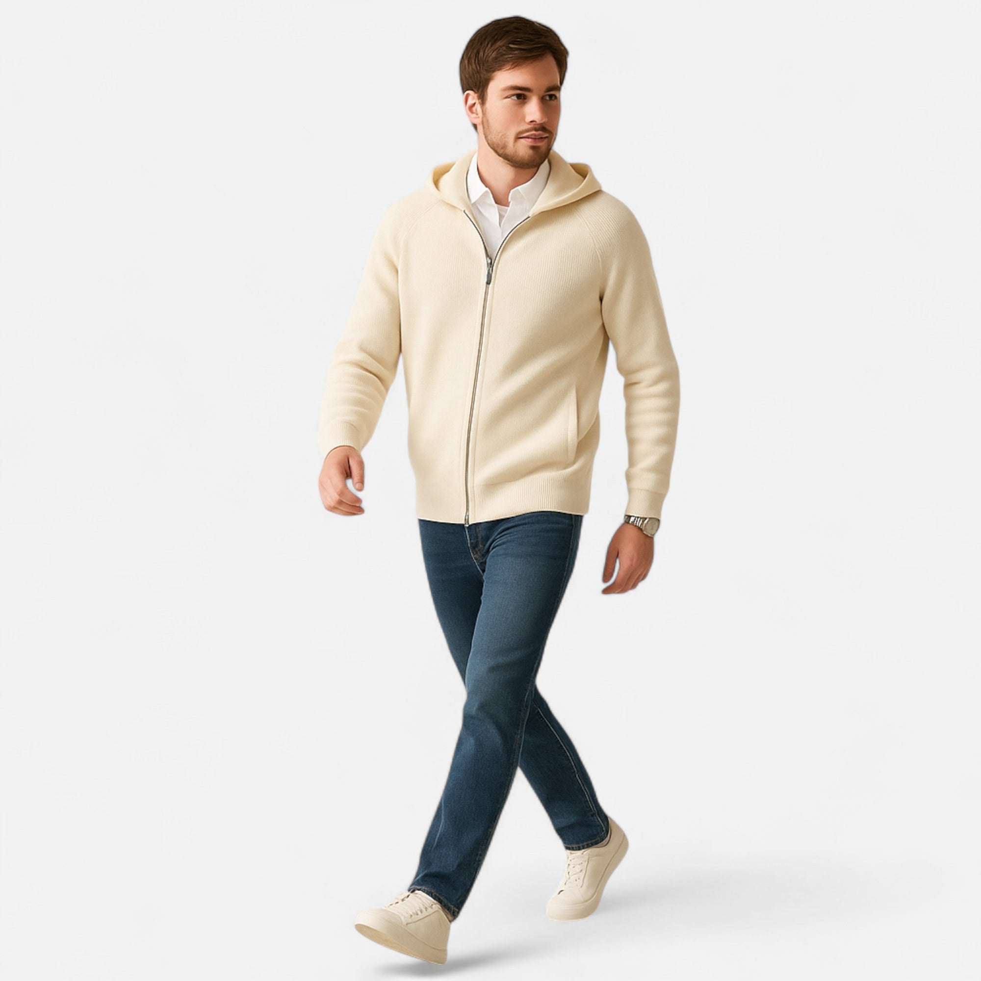 Mænds Hætte Skjorte Med Lynlås Tidløs Design 1